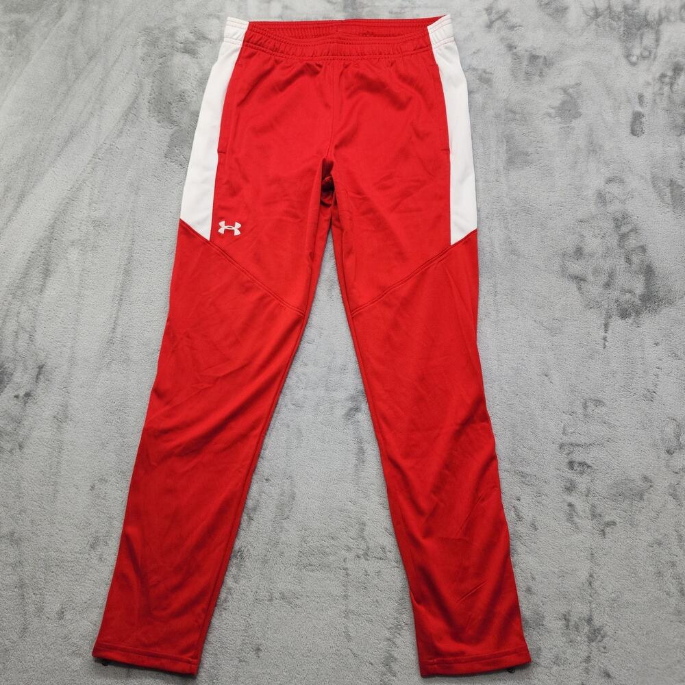 NEW Under Armour Pants Womens S Red White UA Knit Warm Up Team Zip Ankle Gym‎